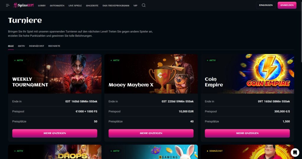 SpinsUP! 10 SpinsUp Turniere
