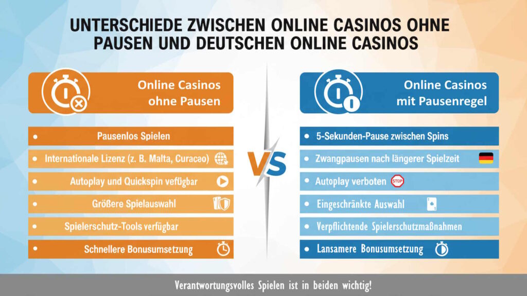 Online Casinos ohne 5 Sekunden Regel: Jetzt ohne Pausen spielen 28 Unterschiede Online Casinos ohne Pausen und mit Pausen