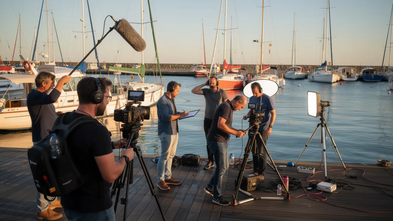 Besetzung von „Praxis mit Meerblick” – alle wichtigen Rollen 2017–2026 3 Filmteam am Hafen.