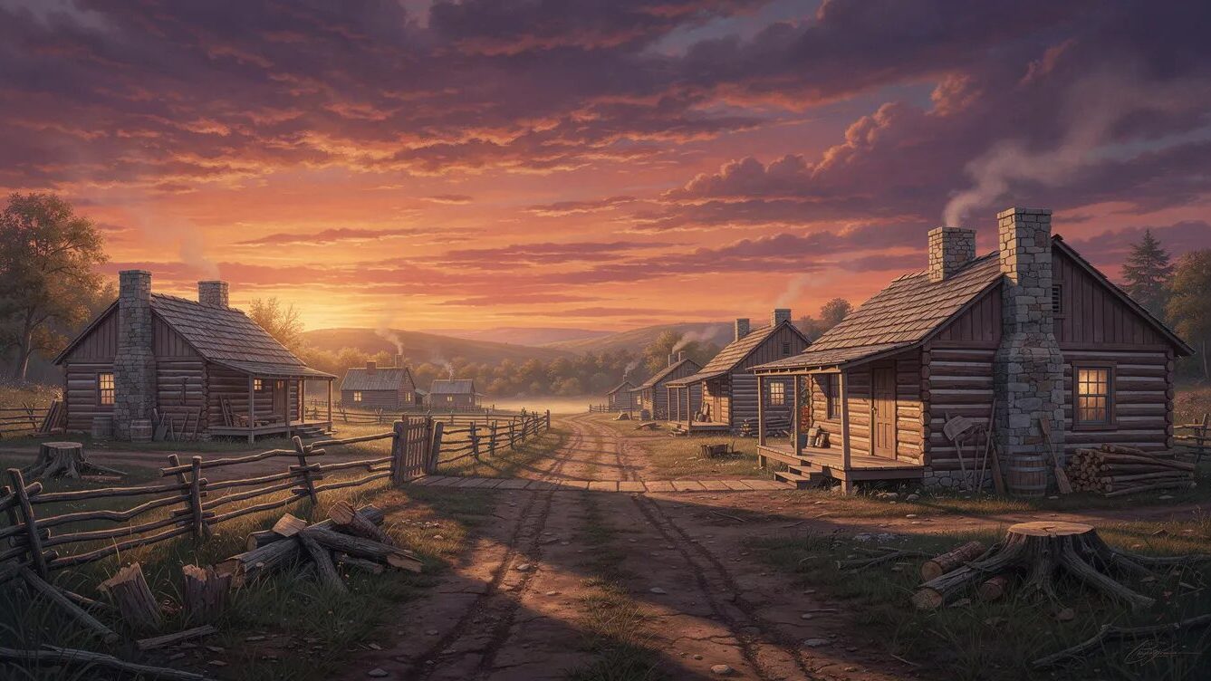 Besetzung von Outlander: Alle wichtigen Schauspieler:innen und Figuren im Überblick 3 Dorf mit Holzhäusern.