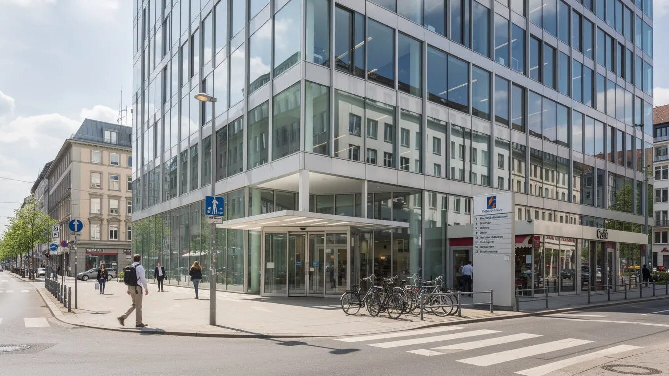 Rundfunkbeitrag ARD ZDF: Was er ist, wie hoch er 2026 ist und was sich ändert 2 Modernes Bürogebäude in einer Großstadt.