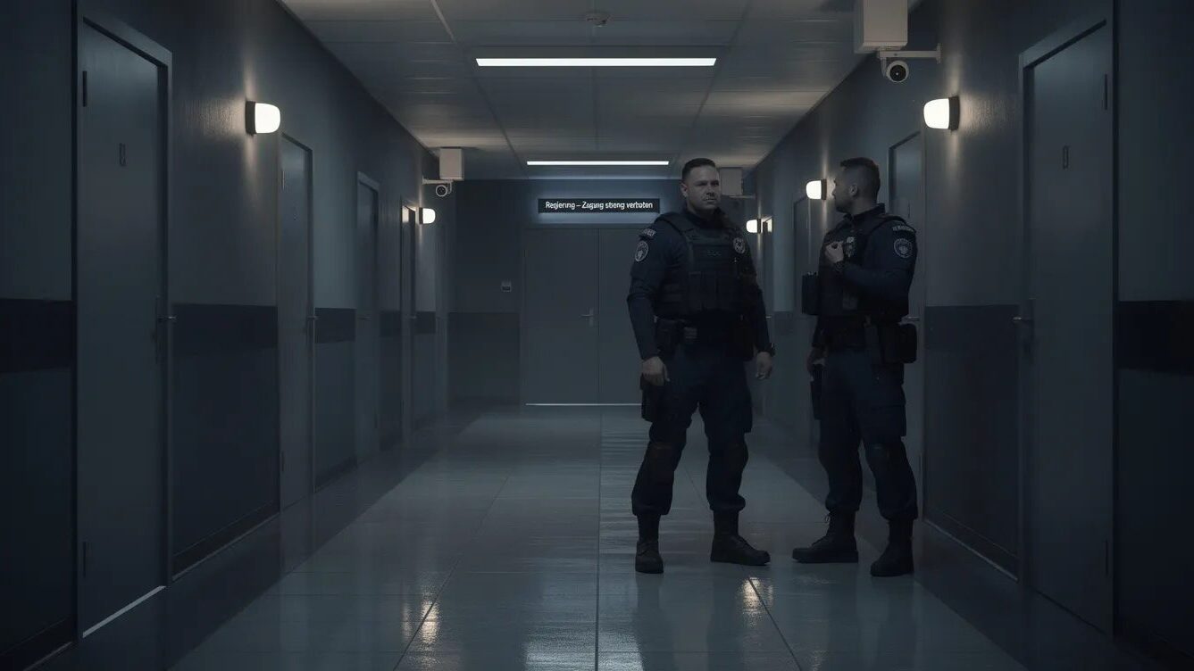 The Night Agent Serie: Alles, was du über den Netflix-Thriller wissen musst 1 Zwei Offiziere in einem Gefängniskorridor.