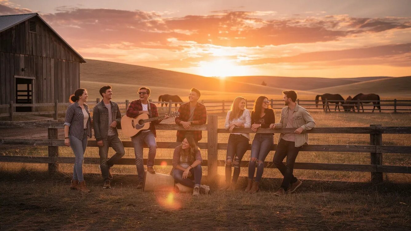 Ich und die Walter Boys – alle Infos zu den Staffeln 2 Feierabend auf der Ranch beim Sonnenuntergang.