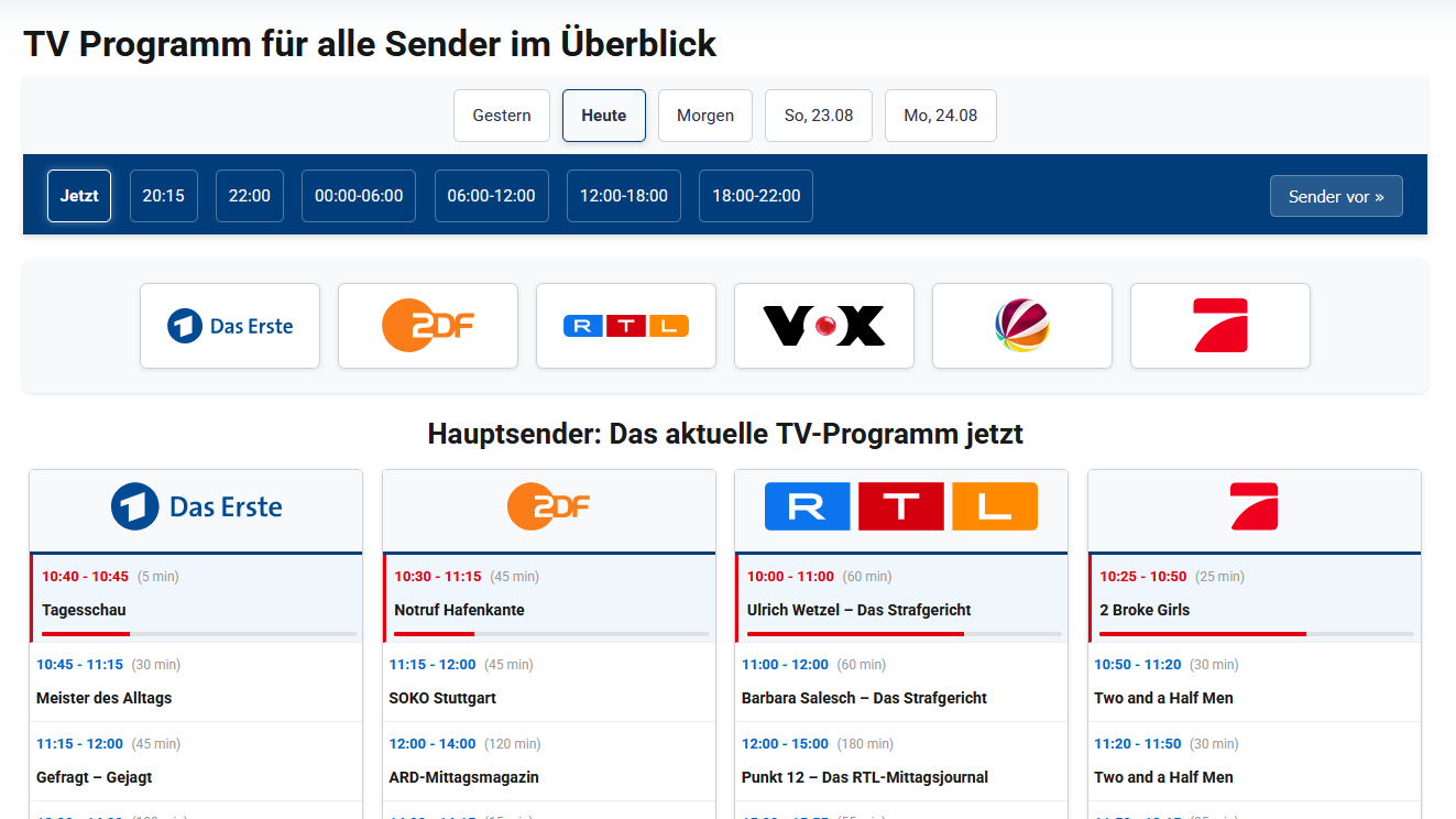 TV Programm für alle Sender: Ihr interaktiver Überblick für heute 19 senderauswahl edited